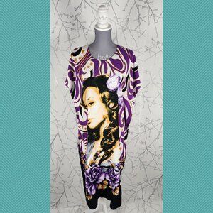 Batik Sumi Purple Artsy Swirl Print Kaftan Dress Beach Vacation
